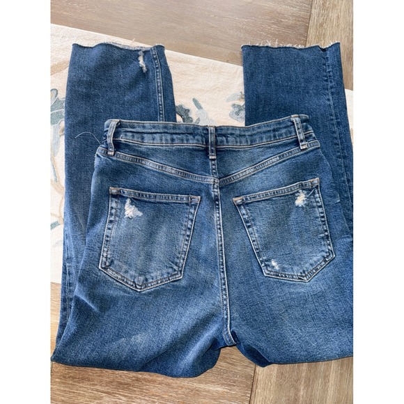 We The Free 31 Distressed High Rise Straight Leg Jeans Blue Denim - Picture 8 of 10